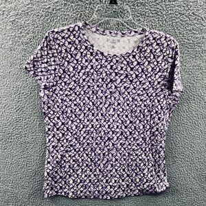 Talbots‎ Womens Top Extra Large Petite Purple White Geometric Short Sleeve Shirt